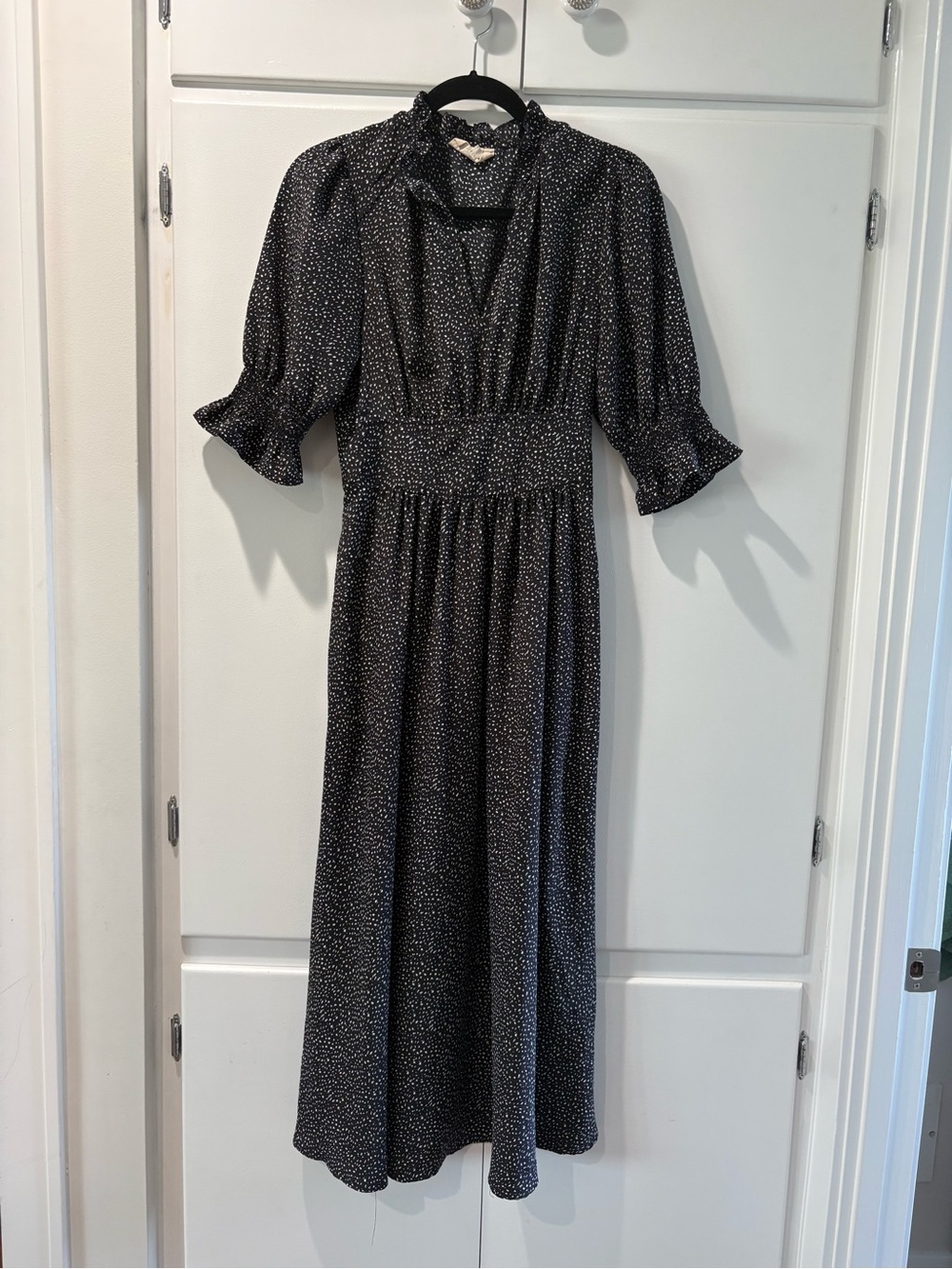 MELLODAY Black Maxi Dress with White Microdot Print